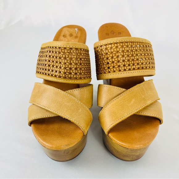 Musse & Cloud Woven Suede Leather Wedge Mule Camel Tan Brown Size 36 US 5.5-6 - Picture 7 of 16